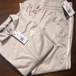 adidas Beige Zip-Up Athletic Jacket with Embroidered Logo . Set